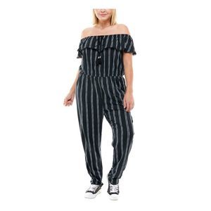 PLANET GOLD PLUS Womens Black Pull-on Styling Straight leg Jumpsuit Plus 2X